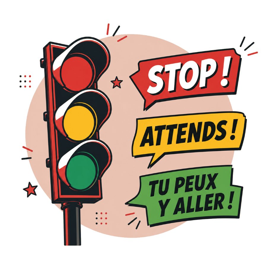 Feu de signalisation : rouge Stop, jaune Attends, vert Tu peux y aller